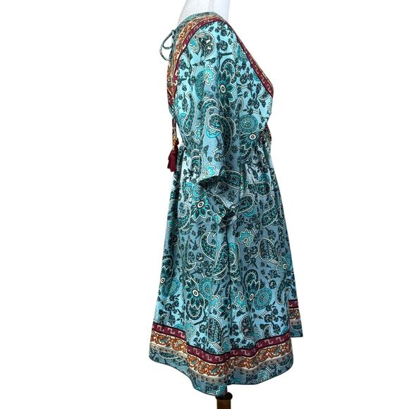 Bigg Bull dress, blue/rust, babydoll, coverup, bohemian, paisley, tropical - Picture 2 of 6